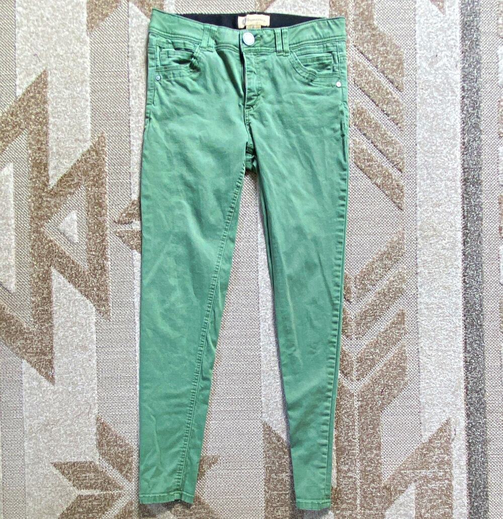 Democracy Women's Green Solid Skinny Flat Front Pants Pockets Zip Button
